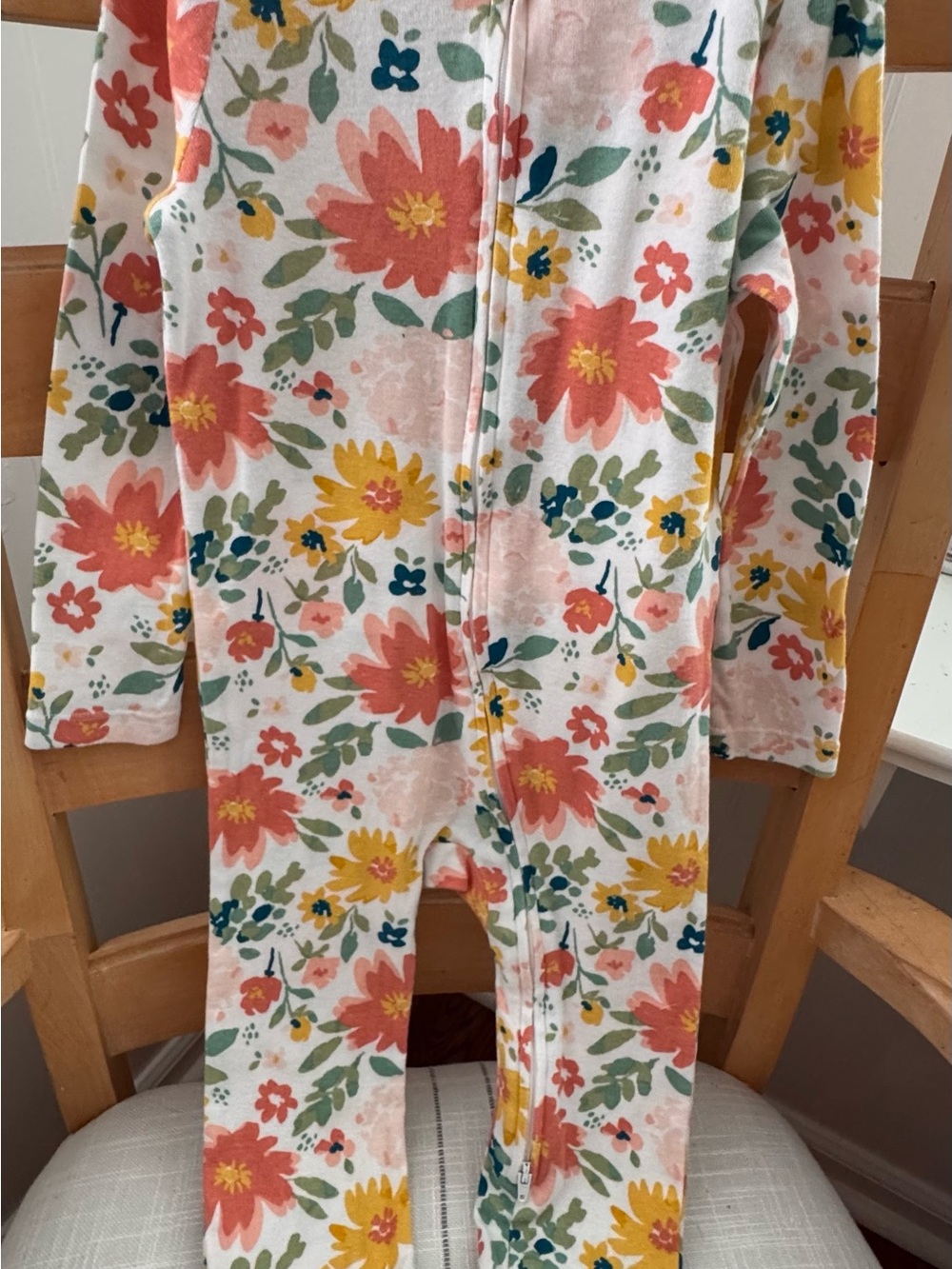 Floral Zip-Front Kids One-Piece Pajamas - Coral & Yellow Floral